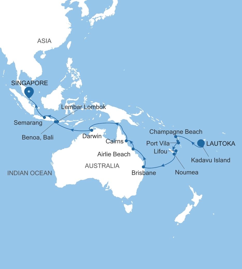 Carte de l’itinéraire Silver Dawn, Lautoka → Singapour