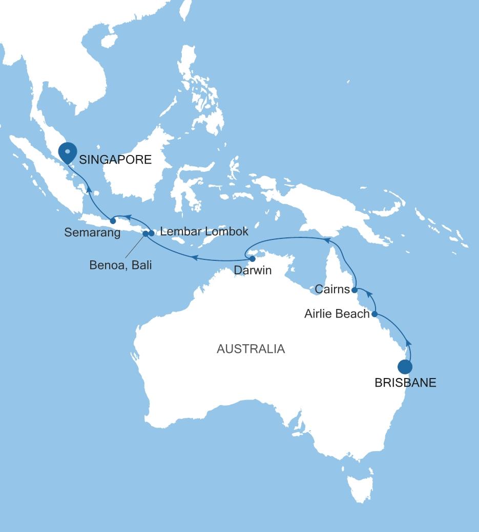 Carte de l’itinéraire Silver Dawn, Brisbane → Singapour