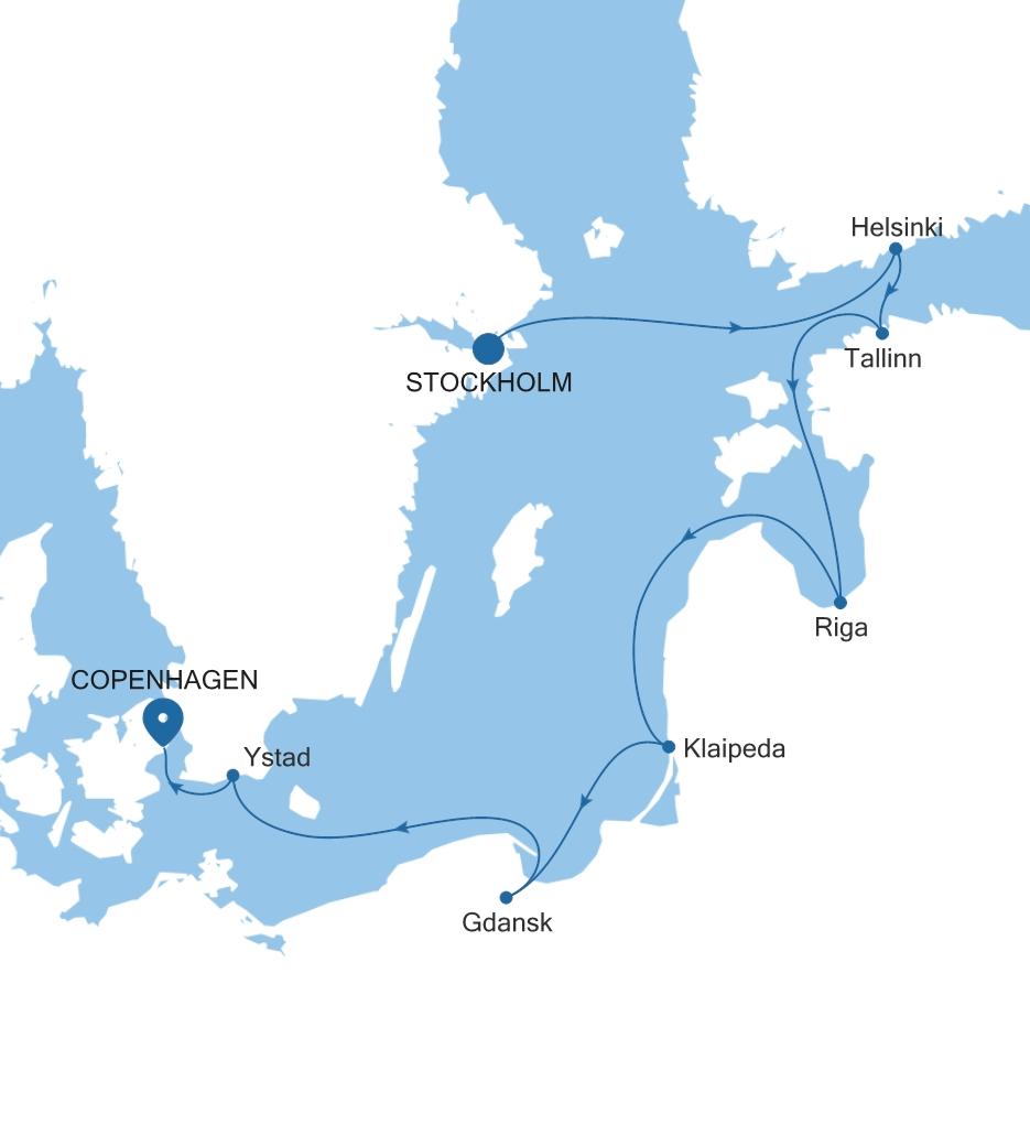 Carte de l’itinéraire Silver Dawn, Stockholm → Copenhague