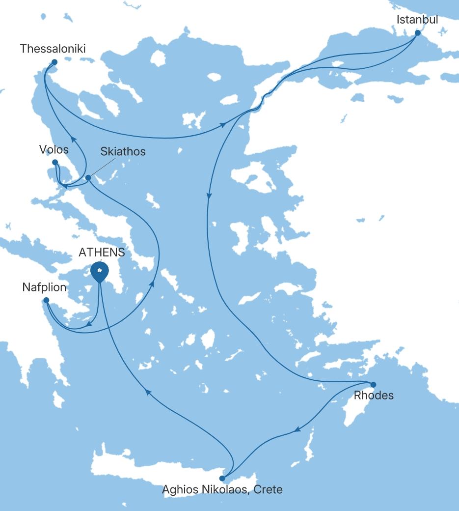 Carte de l’itinéraire Silver Dawn, Athènes (Le Pirée) → Athènes (Le Pirée)