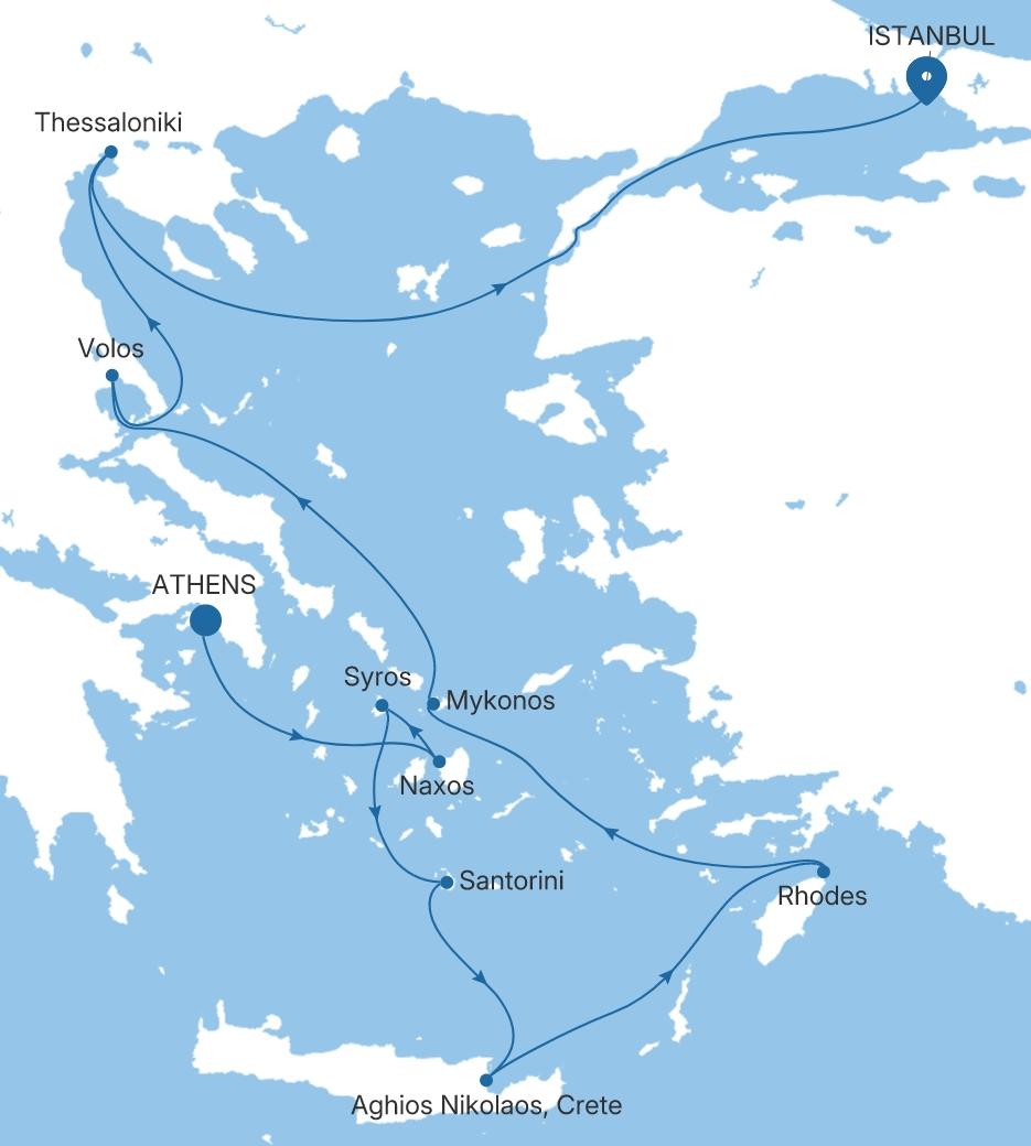 Carte de l’itinéraire Silver Dawn, Athènes (Le Pirée) → Istanbul