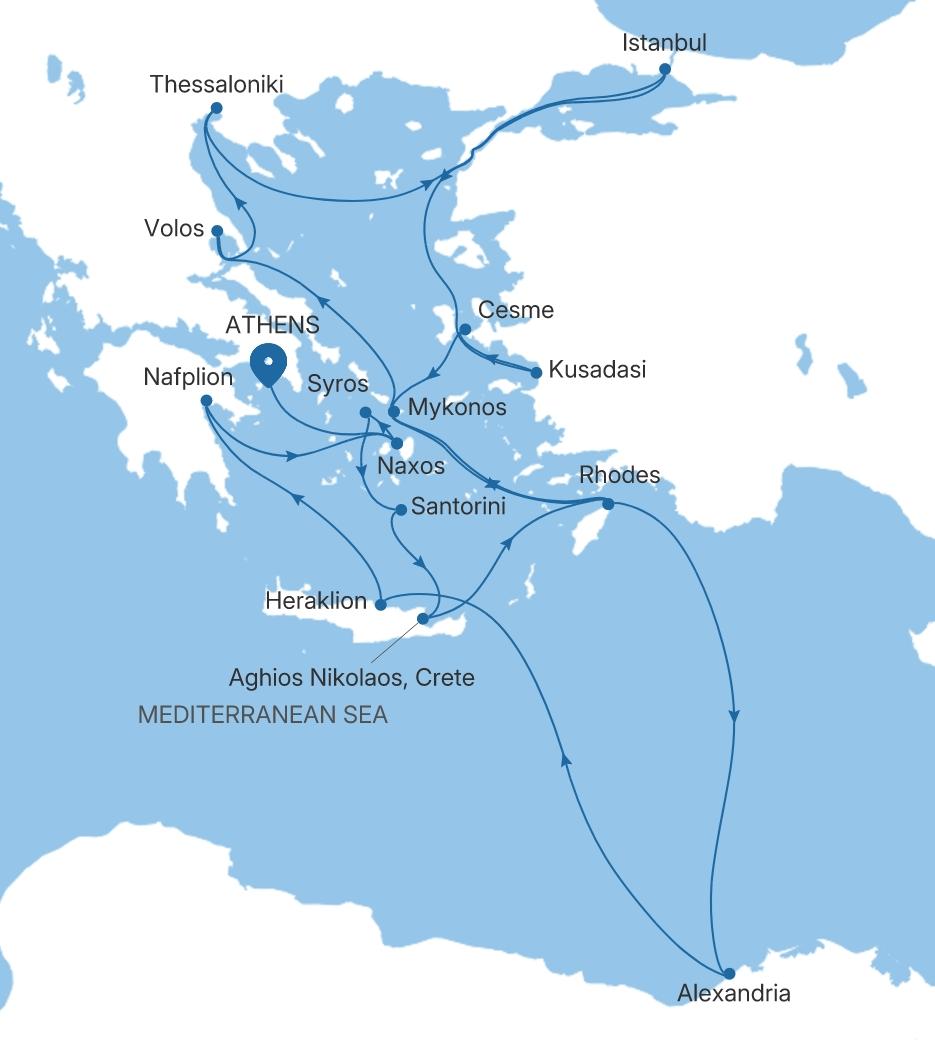 Carte de l’itinéraire Silver Dawn, Athènes (Le Pirée) → Athènes (Le Pirée)