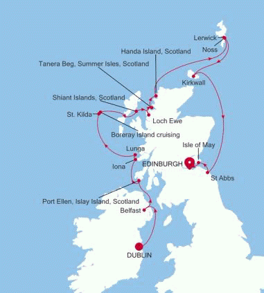 Carte de l’itinéraire Silver Endeavour, Dublin → Edinburgh (Leith)