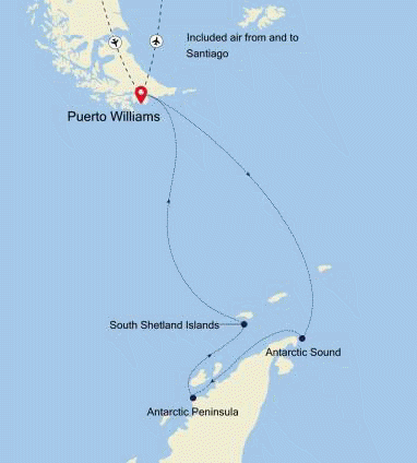 Carte de l’itinéraire Silver Endeavour, Puerto Williams → Puerto Williams