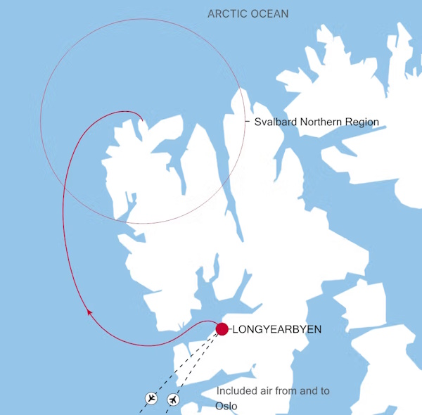 Carte de l’itinéraire Silver Endeavour, Longyearbyen → Longyearbyen