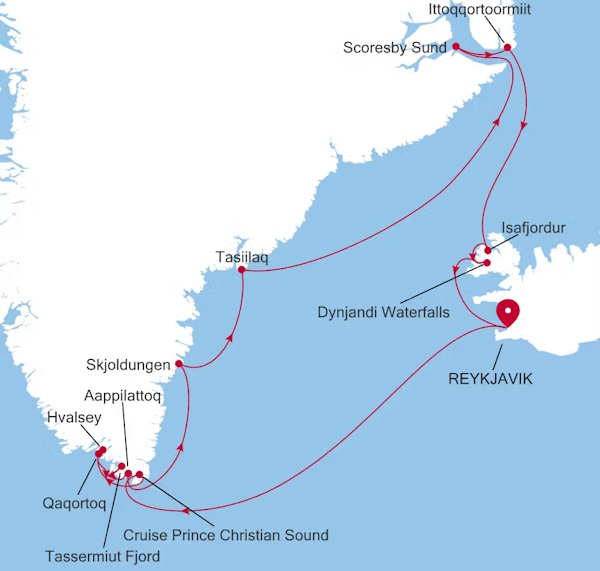 Carte de l’itinéraire Silver Endeavour, Reykjavík → Reykjavík