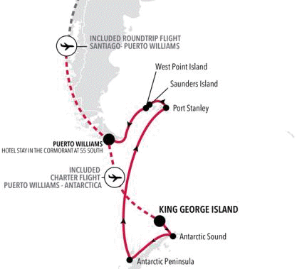 Carte de l’itinéraire Silver Endeavour, King George Island → King George Island