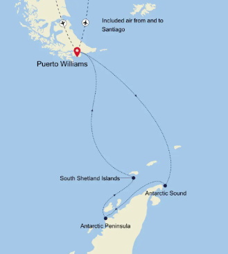 Carte de l’itinéraire Silver Endeavour, Puerto Williams → Puerto Williams