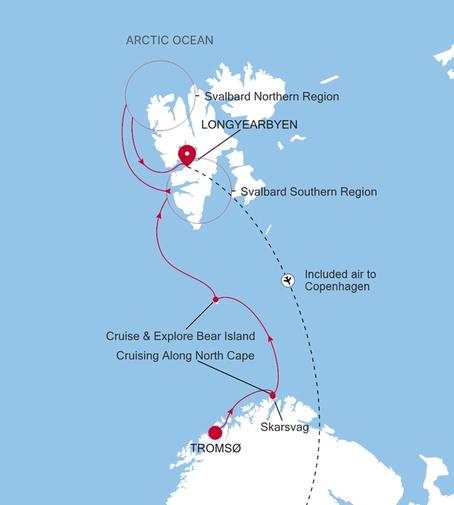 Carte de l’itinéraire Silver Endeavour, Tromsø → Longyearbyen