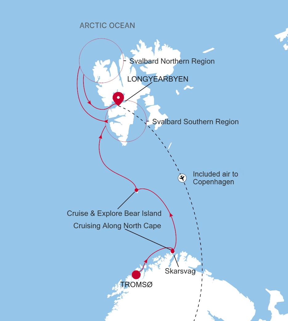 Carte de l’itinéraire Silver Endeavour, Tromsø → Longyearbyen