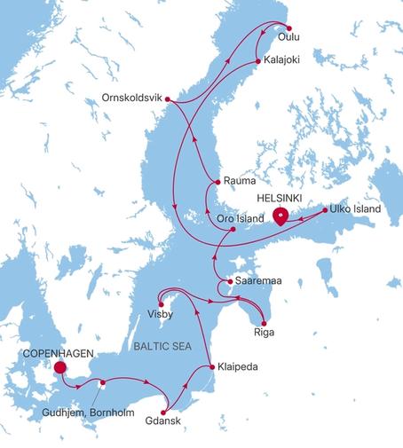 Carte de l’itinéraire Silver Endeavour, Copenhague → Helsinki