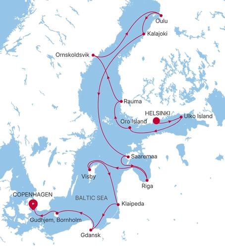 Carte de l’itinéraire Silver Endeavour, Helsinki → Copenhague