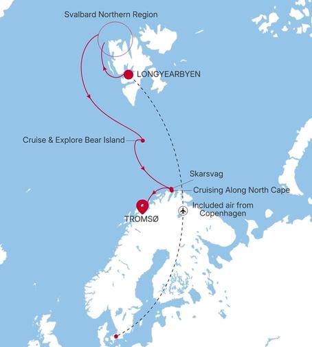 Carte de l’itinéraire Silver Endeavour, Longyearbyen → Tromsø
