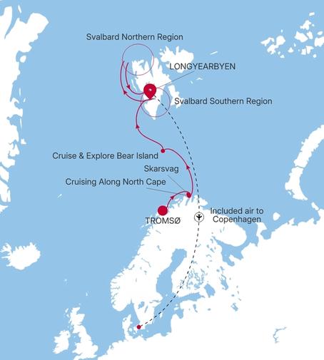Carte de l’itinéraire Silver Endeavour, Tromsø → Longyearbyen