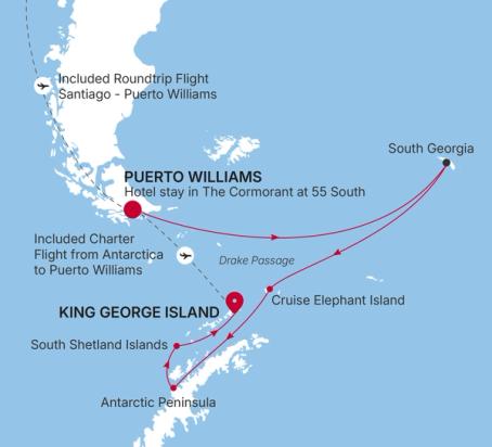 Carte de l’itinéraire Silver Endeavour, Puerto Williams → King George Island