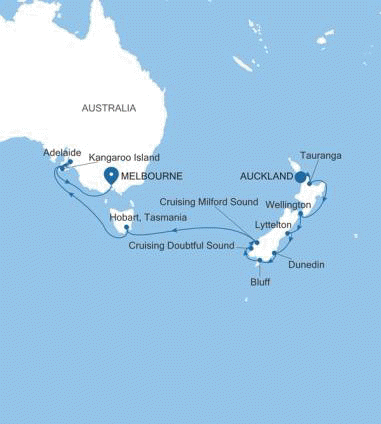 Carte de l’itinéraire Silver Moon, Auckland → Melbourne