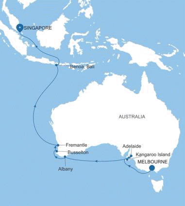 Carte de l’itinéraire Silver Moon, Melbourne → Singapour