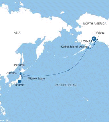 Carte de l’itinéraire Silver Moon, Tokyo → Seward (Anchorage, Alaska)