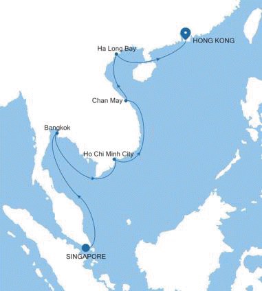 Carte de l’itinéraire Silver Moon, Singapour → Hong Kong