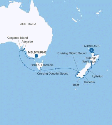 Carte de l’itinéraire Silver Moon, Melbourne → Auckland