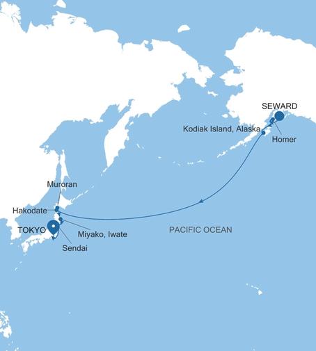Carte de l’itinéraire Silver Moon, Seward (Anchorage, Alaska) → Tokyo