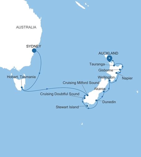 Carte de l’itinéraire Silver Moon, Sydney → Auckland