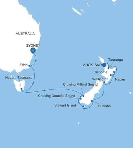 Carte de l’itinéraire Silver Moon, Auckland → Sydney