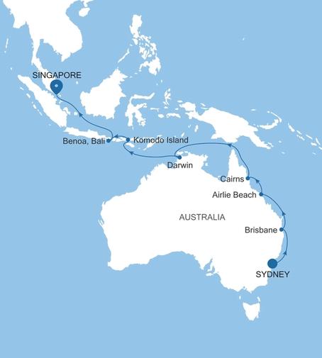 Carte de l’itinéraire Silver Moon, Sydney → Singapour