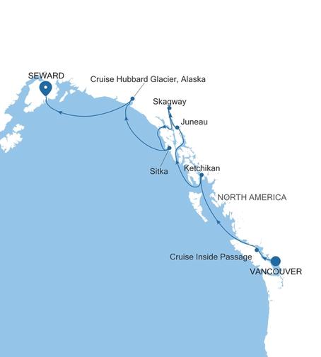 Carte de l’itinéraire Silver Moon, Vancouver → Seward (Anchorage, Alaska)