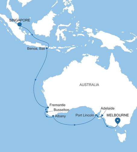 Carte de l’itinéraire Silver Moon, Singapour → Melbourne