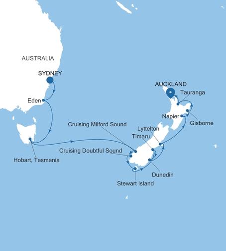 Carte de l’itinéraire Silver Moon, Sydney → Auckland