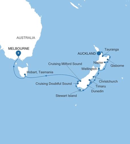 Carte de l’itinéraire Silver Moon, Auckland → Melbourne