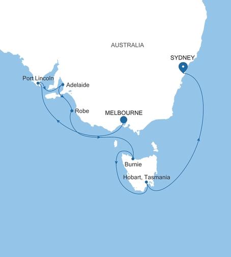 Carte de l’itinéraire Silver Moon, Melbourne → Sydney