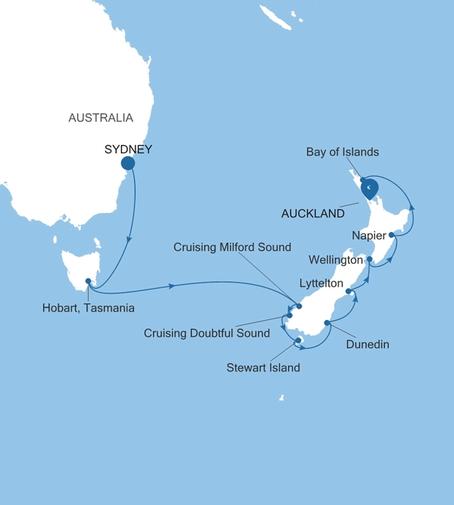 Carte de l’itinéraire Silver Moon, Sydney → Auckland