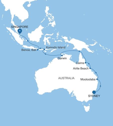 Carte de l’itinéraire Silver Moon, Sydney → Singapour