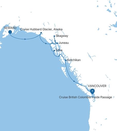 Carte de l’itinéraire Silver Moon, Seward (Anchorage, Alaska) → Vancouver