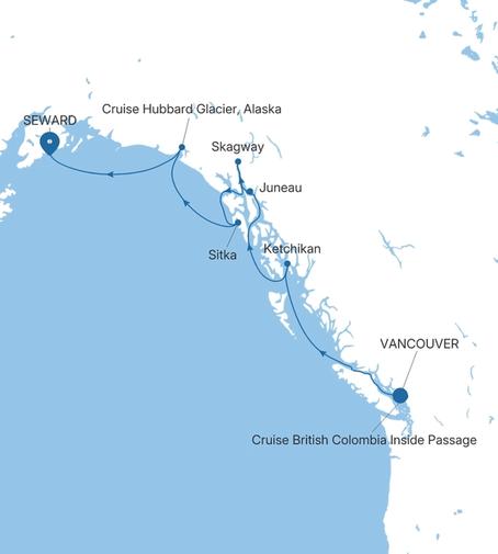 Carte de l’itinéraire Silver Moon, Vancouver → Seward (Anchorage, Alaska)
