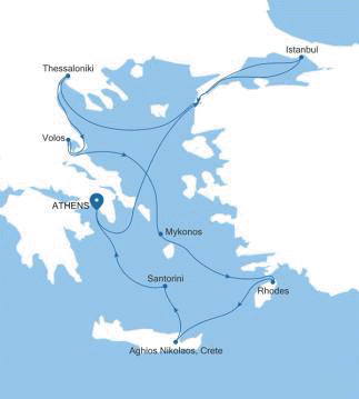 Carte de l’itinéraire Silver Muse, Athènes (Le Pirée) → Athènes (Le Pirée)