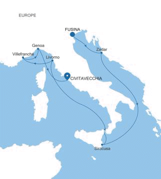 Carte de l’itinéraire Silver Muse, Fusina (Venise) → Civitavecchia (Rome)
