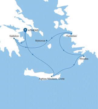 Carte de l’itinéraire Silver Muse, Athènes (Le Pirée) → Athènes (Le Pirée)