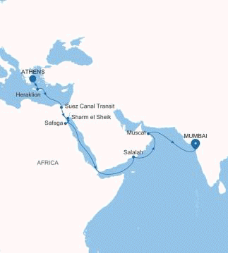 Carte de l’itinéraire Silver Muse, Athènes (Le Pirée) → Mumbai
