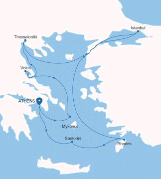 Carte de l’itinéraire Silver Muse, Athènes (Le Pirée) → Athènes (Le Pirée)