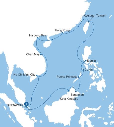 Carte de l’itinéraire Silver Muse, Singapour → Singapour