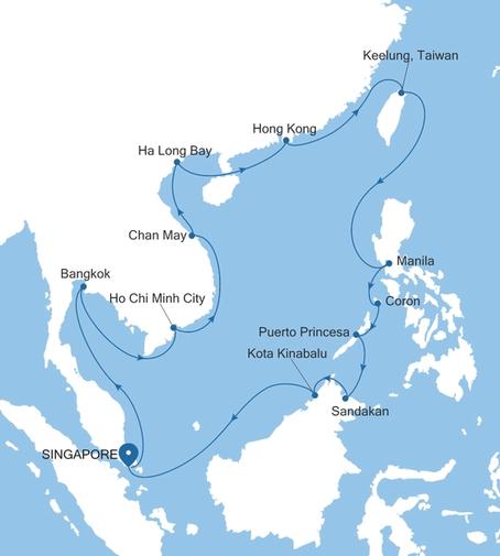 Carte de l’itinéraire Silver Muse, Singapour → Singapour