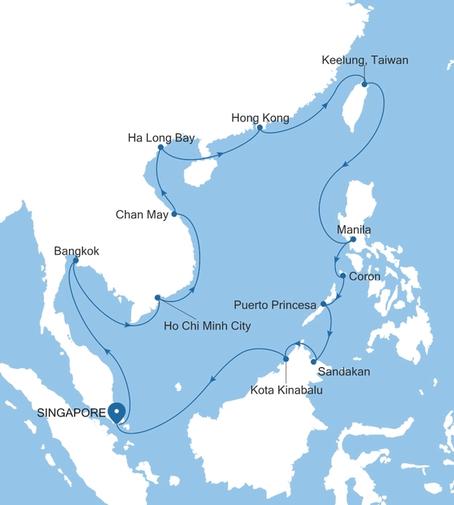 Carte de l’itinéraire Silver Muse, Singapour → Singapour
