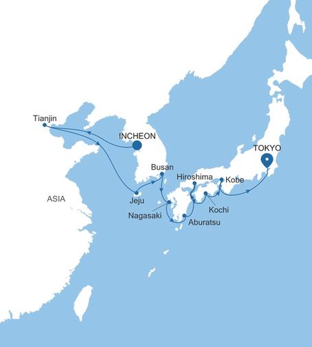 Carte de l’itinéraire Silver Muse, Incheon (Seoul) → Tokyo