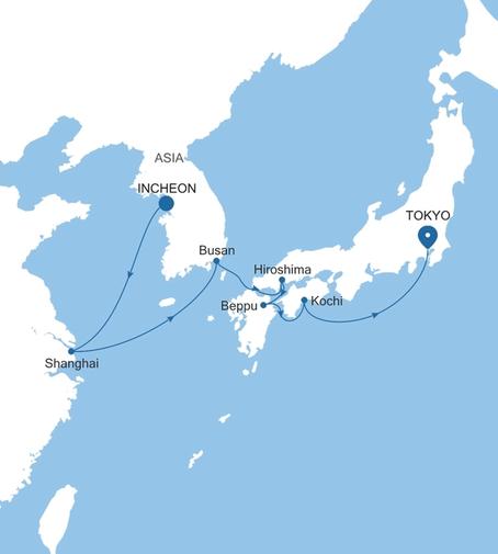 Carte de l’itinéraire Silver Muse, Incheon (Seoul) → Tokyo