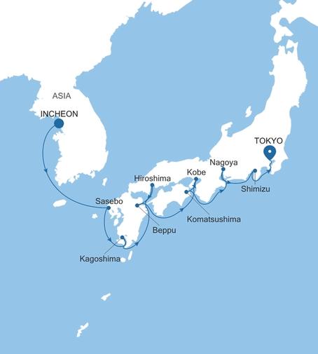 Carte de l’itinéraire Silver Muse, Incheon (Seoul) → Tokyo