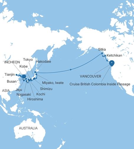Carte de l’itinéraire Silver Muse, Incheon (Seoul) → Vancouver