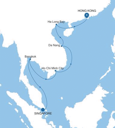 Carte de l’itinéraire Silver Nova, Singapour → Hong Kong